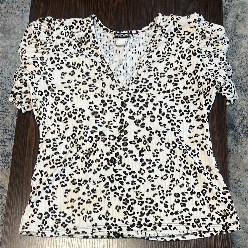 Wearever Leopard Print V-Neck Blouse Women's XL